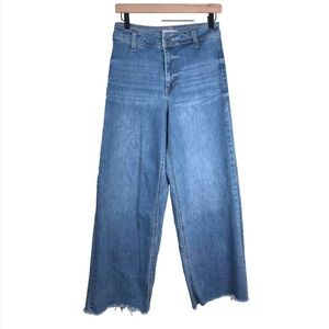 OAT New York Shari Wide Leg Jean 6 28 Raw Hem High Rise Blue Denim Medium Wash